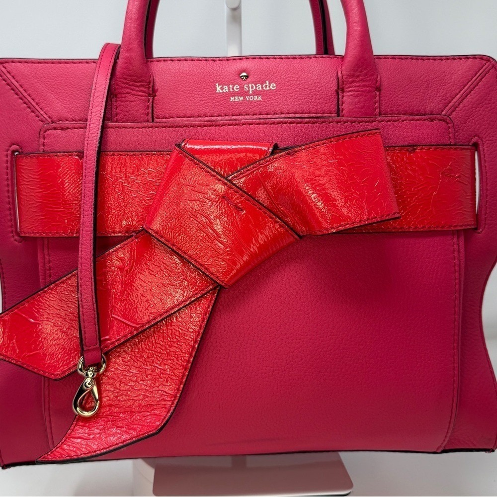 Kate Spade Bow Valley Rosa Satchel – Rare Vibrant Pink Leather w/ Statement Bow - Picture 5 of 7